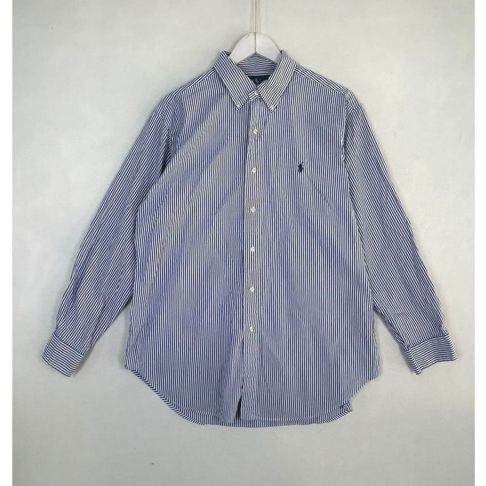 Ralph Lauren Classic Fit Striped Button Down Shirt Blue White 16 1/2 32/33